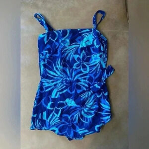 Women’s Roxanne Bra Sized Blue Floral One Pieces Swimsuit Size 12/34B